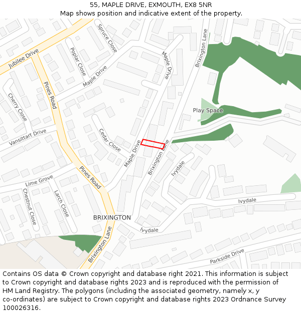 55, MAPLE DRIVE, EXMOUTH, EX8 5NR: Location map and indicative extent of plot