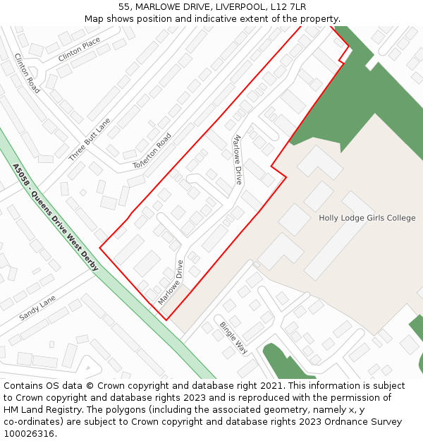 55, MARLOWE DRIVE, LIVERPOOL, L12 7LR: Location map and indicative extent of plot