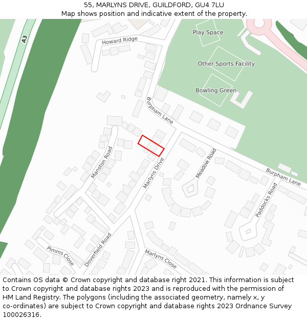 55, MARLYNS DRIVE, GUILDFORD, GU4 7LU: Location map and indicative extent of plot