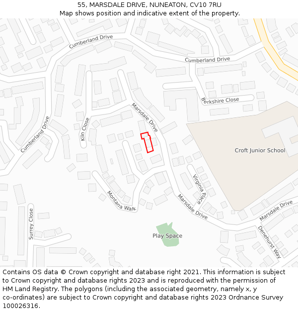 55, MARSDALE DRIVE, NUNEATON, CV10 7RU: Location map and indicative extent of plot