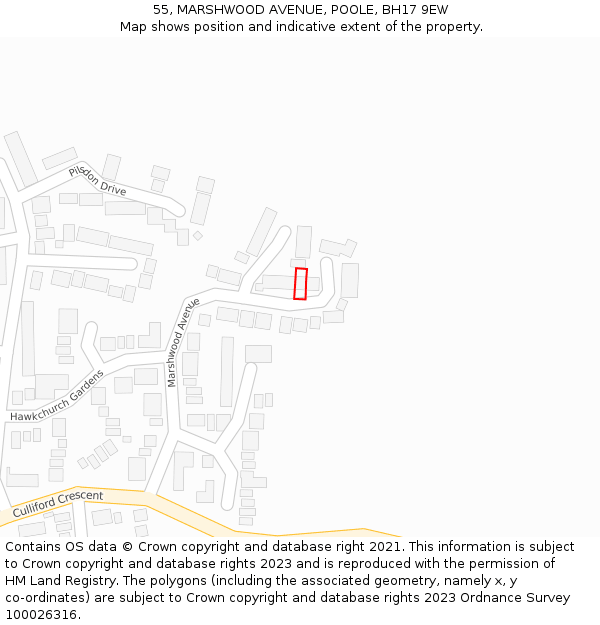 55, MARSHWOOD AVENUE, POOLE, BH17 9EW: Location map and indicative extent of plot