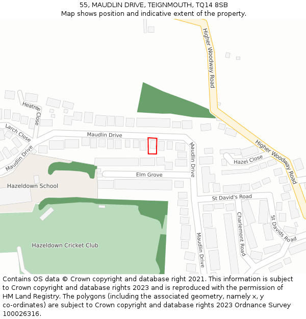 55, MAUDLIN DRIVE, TEIGNMOUTH, TQ14 8SB: Location map and indicative extent of plot