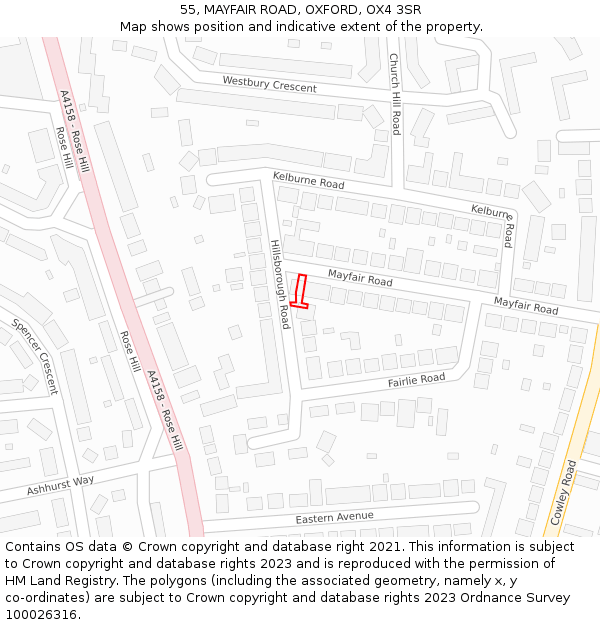 55, MAYFAIR ROAD, OXFORD, OX4 3SR: Location map and indicative extent of plot
