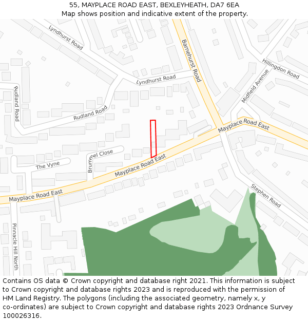 55, MAYPLACE ROAD EAST, BEXLEYHEATH, DA7 6EA: Location map and indicative extent of plot