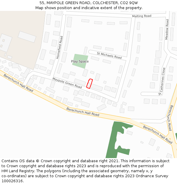 55, MAYPOLE GREEN ROAD, COLCHESTER, CO2 9QW: Location map and indicative extent of plot