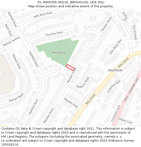 55, MAYSTER GROVE, BRIGHOUSE, HD6 3NU: Location map and indicative extent of plot