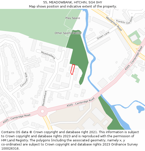 55, MEADOWBANK, HITCHIN, SG4 0HY: Location map and indicative extent of plot