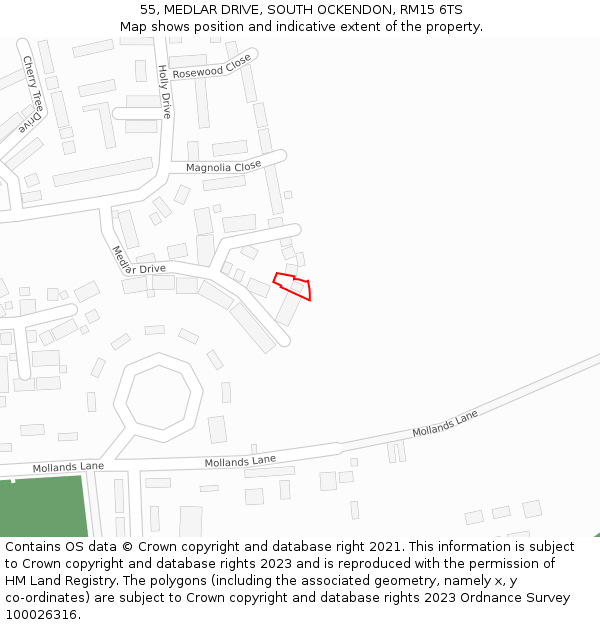 55, MEDLAR DRIVE, SOUTH OCKENDON, RM15 6TS: Location map and indicative extent of plot