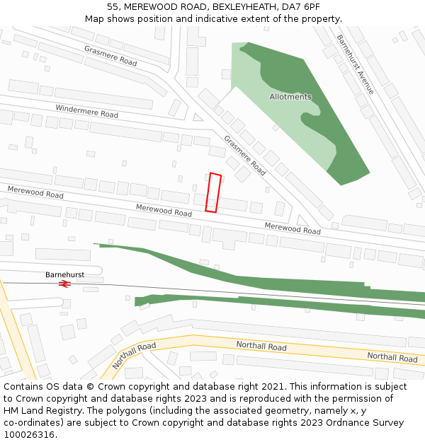 55, MEREWOOD ROAD, BEXLEYHEATH, DA7 6PF: Location map and indicative extent of plot