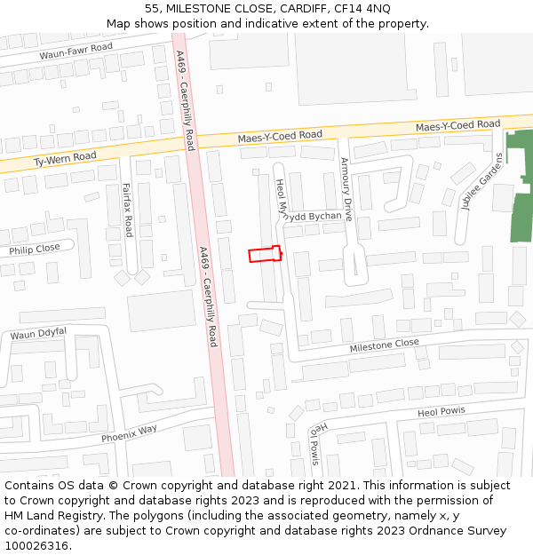 55, MILESTONE CLOSE, CARDIFF, CF14 4NQ: Location map and indicative extent of plot
