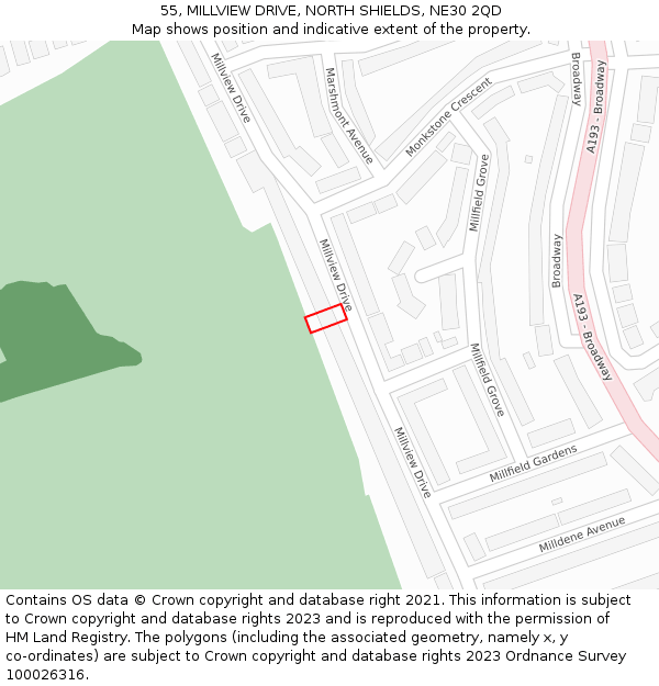 55, MILLVIEW DRIVE, NORTH SHIELDS, NE30 2QD: Location map and indicative extent of plot