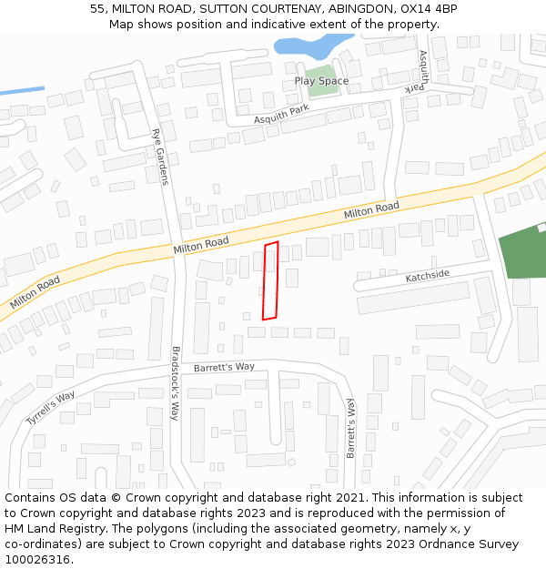 55, MILTON ROAD, SUTTON COURTENAY, ABINGDON, OX14 4BP: Location map and indicative extent of plot