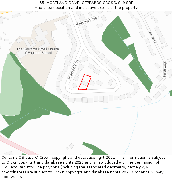 55, MORELAND DRIVE, GERRARDS CROSS, SL9 8BE: Location map and indicative extent of plot