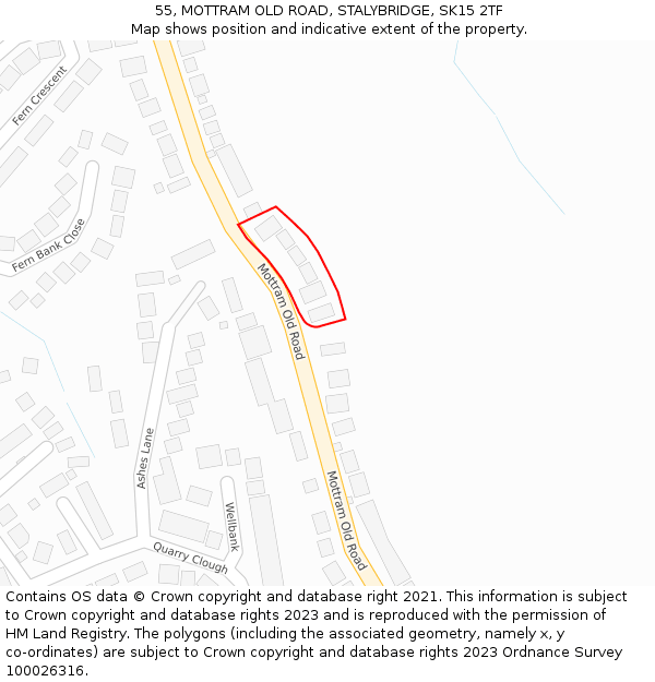 55, MOTTRAM OLD ROAD, STALYBRIDGE, SK15 2TF: Location map and indicative extent of plot