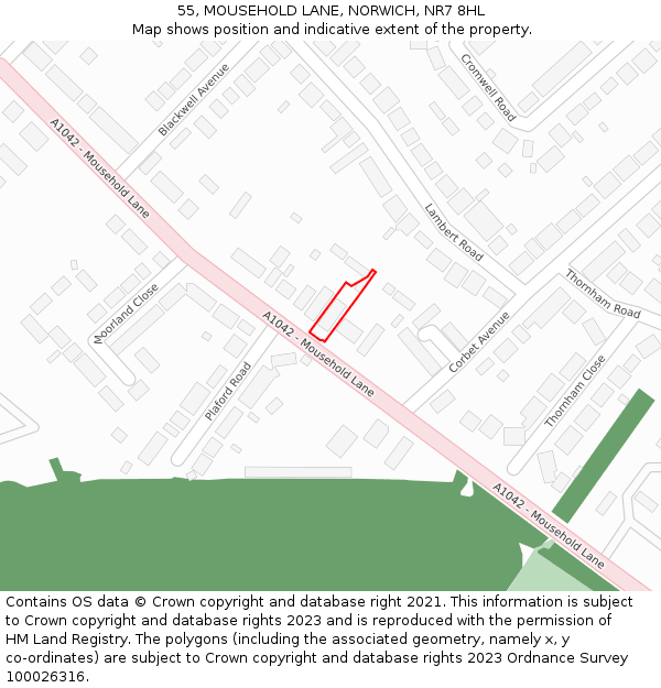 55, MOUSEHOLD LANE, NORWICH, NR7 8HL: Location map and indicative extent of plot