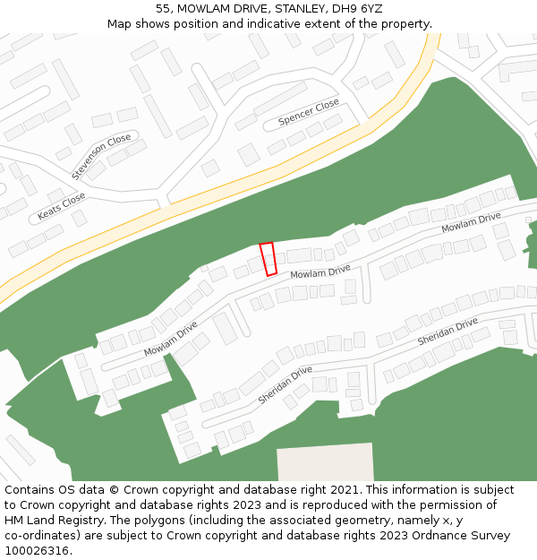 55, MOWLAM DRIVE, STANLEY, DH9 6YZ: Location map and indicative extent of plot