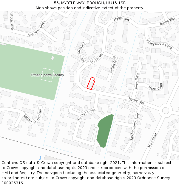 55, MYRTLE WAY, BROUGH, HU15 1SR: Location map and indicative extent of plot