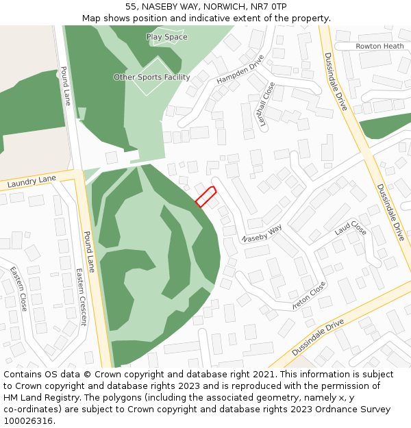 55, NASEBY WAY, NORWICH, NR7 0TP: Location map and indicative extent of plot