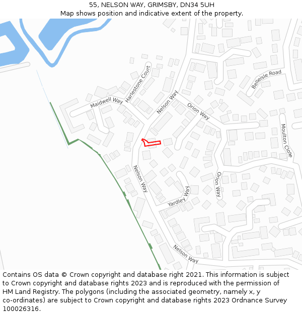 55, NELSON WAY, GRIMSBY, DN34 5UH: Location map and indicative extent of plot