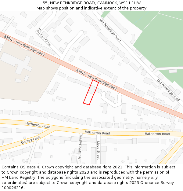 55, NEW PENKRIDGE ROAD, CANNOCK, WS11 1HW: Location map and indicative extent of plot