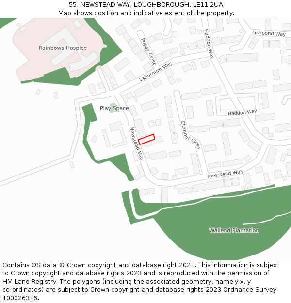 55, NEWSTEAD WAY, LOUGHBOROUGH, LE11 2UA: Location map and indicative extent of plot