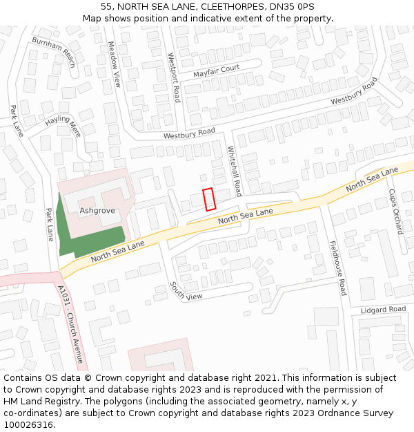 55, NORTH SEA LANE, CLEETHORPES, DN35 0PS: Location map and indicative extent of plot