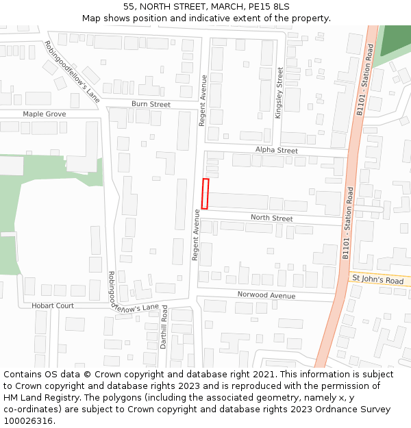 55, NORTH STREET, MARCH, PE15 8LS: Location map and indicative extent of plot