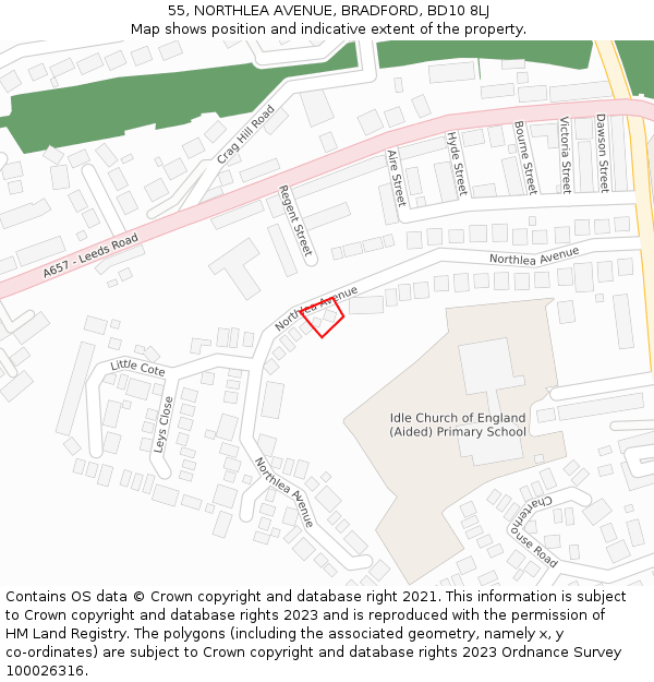 55, NORTHLEA AVENUE, BRADFORD, BD10 8LJ: Location map and indicative extent of plot