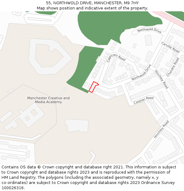 55, NORTHWOLD DRIVE, MANCHESTER, M9 7HY: Location map and indicative extent of plot