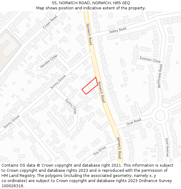 55, NORWICH ROAD, NORWICH, NR5 0EQ: Location map and indicative extent of plot
