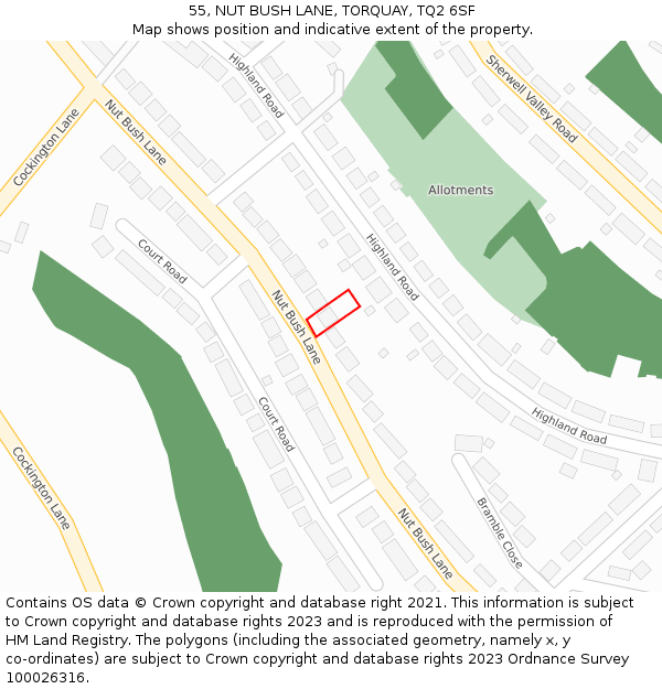 55, NUT BUSH LANE, TORQUAY, TQ2 6SF: Location map and indicative extent of plot