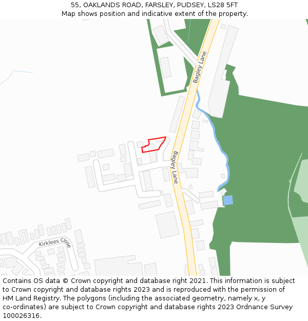 55, OAKLANDS ROAD, FARSLEY, PUDSEY, LS28 5FT: Location map and indicative extent of plot