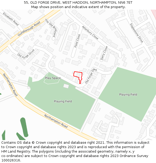 55, OLD FORGE DRIVE, WEST HADDON, NORTHAMPTON, NN6 7ET: Location map and indicative extent of plot