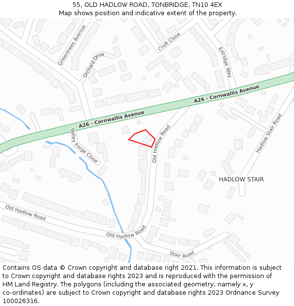 55, OLD HADLOW ROAD, TONBRIDGE, TN10 4EX: Location map and indicative extent of plot