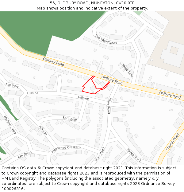 55, OLDBURY ROAD, NUNEATON, CV10 0TE: Location map and indicative extent of plot