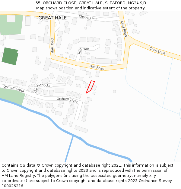 55, ORCHARD CLOSE, GREAT HALE, SLEAFORD, NG34 9JB: Location map and indicative extent of plot