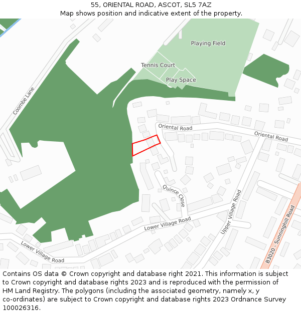 55, ORIENTAL ROAD, ASCOT, SL5 7AZ: Location map and indicative extent of plot