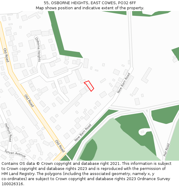 55, OSBORNE HEIGHTS, EAST COWES, PO32 6FF: Location map and indicative extent of plot