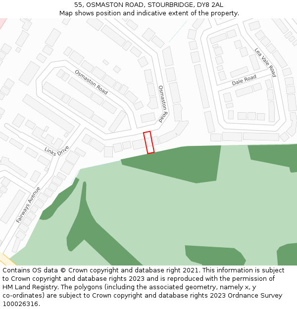 55, OSMASTON ROAD, STOURBRIDGE, DY8 2AL: Location map and indicative extent of plot