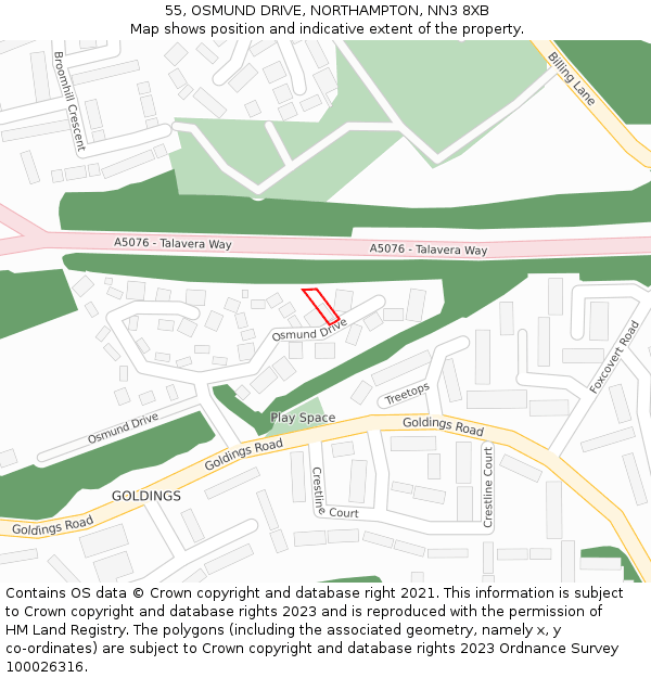55, OSMUND DRIVE, NORTHAMPTON, NN3 8XB: Location map and indicative extent of plot