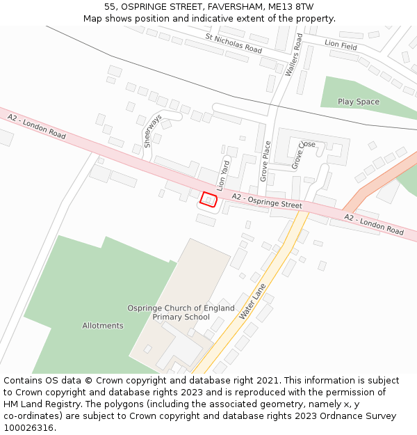 55, OSPRINGE STREET, FAVERSHAM, ME13 8TW: Location map and indicative extent of plot