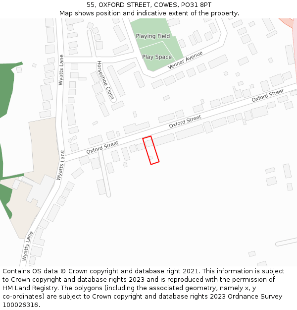 55, OXFORD STREET, COWES, PO31 8PT: Location map and indicative extent of plot