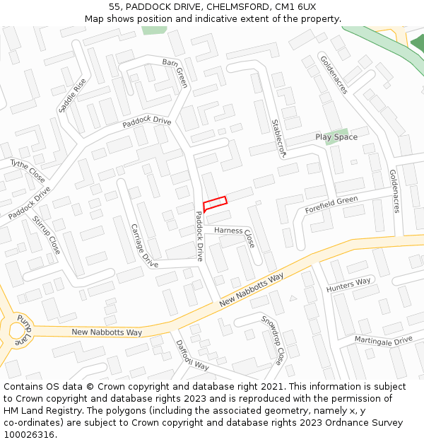 55, PADDOCK DRIVE, CHELMSFORD, CM1 6UX: Location map and indicative extent of plot