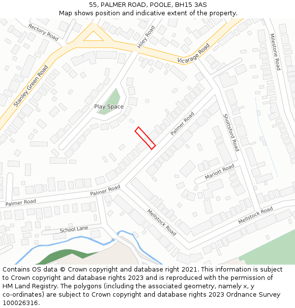 55, PALMER ROAD, POOLE, BH15 3AS: Location map and indicative extent of plot
