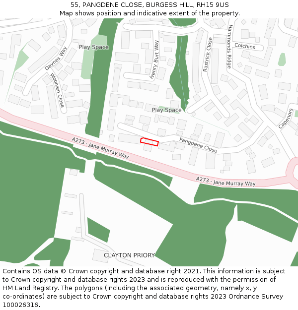 55, PANGDENE CLOSE, BURGESS HILL, RH15 9US: Location map and indicative extent of plot