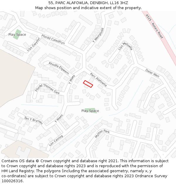 55, PARC ALAFOWLIA, DENBIGH, LL16 3HZ: Location map and indicative extent of plot