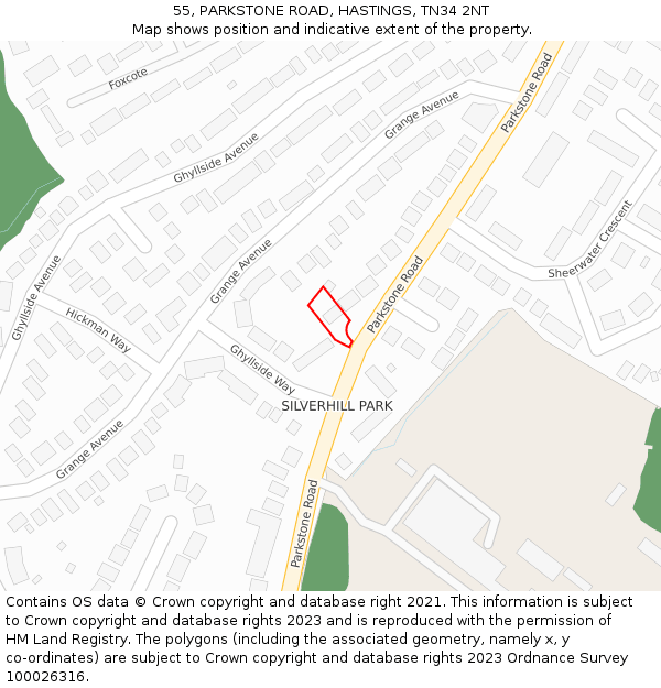 55, PARKSTONE ROAD, HASTINGS, TN34 2NT: Location map and indicative extent of plot