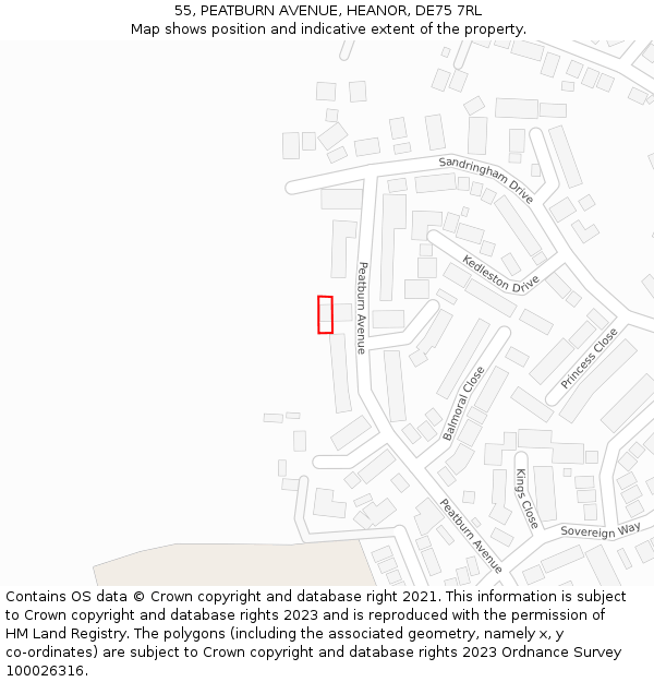 55, PEATBURN AVENUE, HEANOR, DE75 7RL: Location map and indicative extent of plot