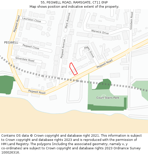 55, PEGWELL ROAD, RAMSGATE, CT11 0NP: Location map and indicative extent of plot