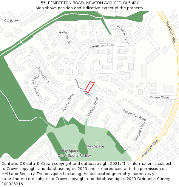 55, PEMBERTON ROAD, NEWTON AYCLIFFE, DL5 4RY: Location map and indicative extent of plot